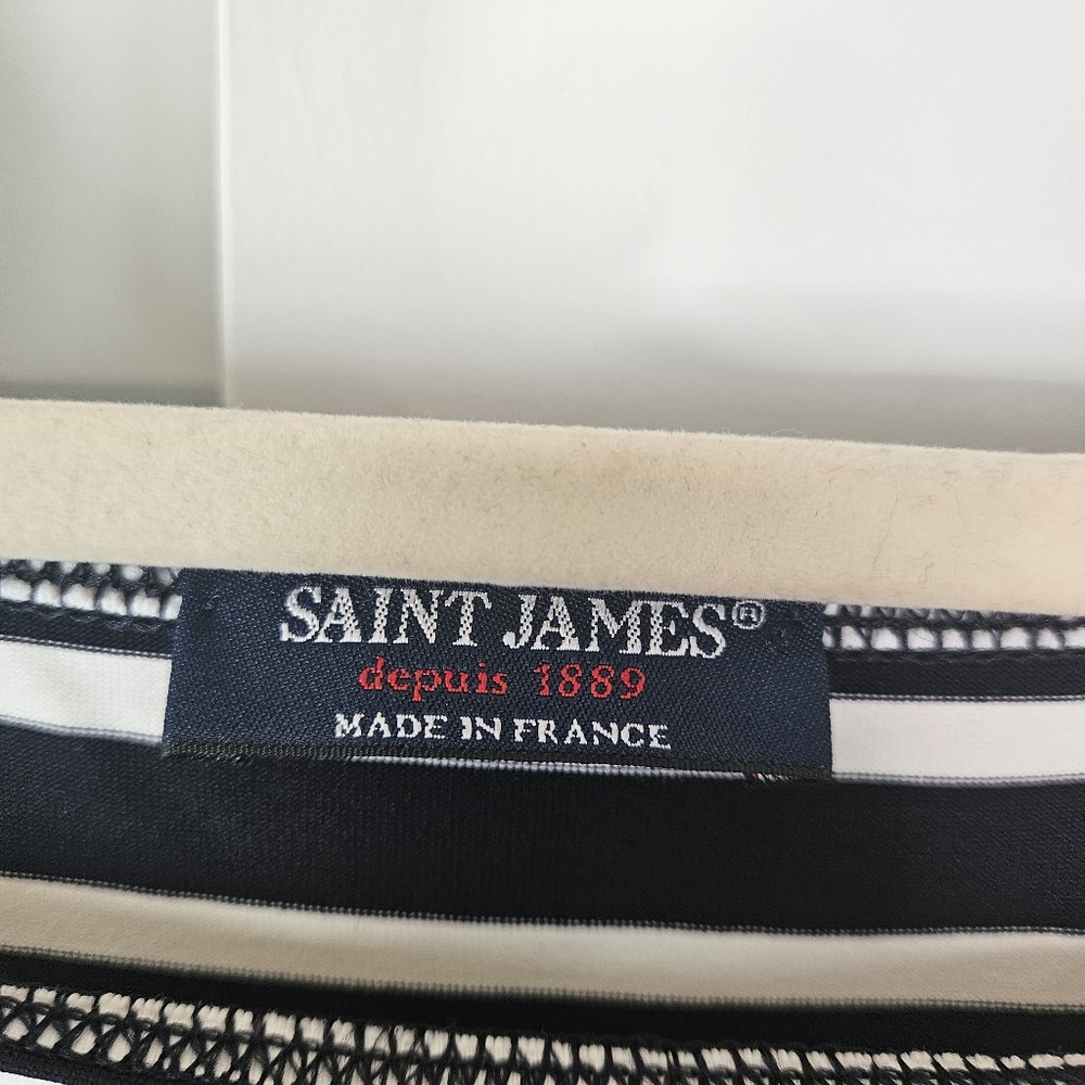 Authentic Saint James French Navy Tee - Vertical Stripe Shoulder Detail - Picture 2 of 8